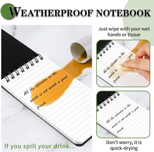 Waterproof Notebook, 4 Pack Top-Spiral Pocket Notepad, 3" x 5" Weatherproof NotePad, All Weather Police Pocket Notebook Little Memo Steno Note Pad...
