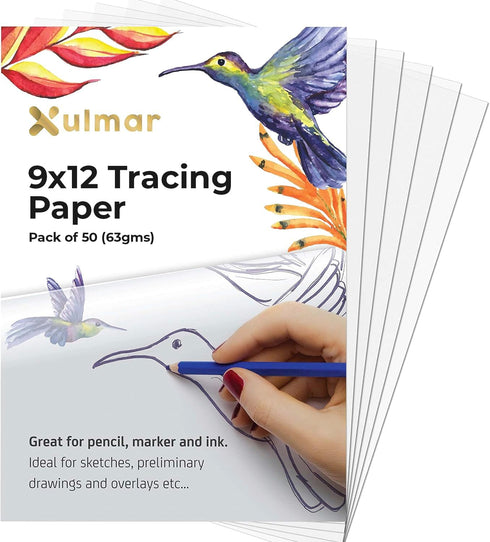 Xulmar Tracing Paper 9x12 63 GSM - Pack of 50 Sheets Tracing Paper for Sewing Patterns, Drawing Overlays & Sketching on Art Paper & Sketch Book...