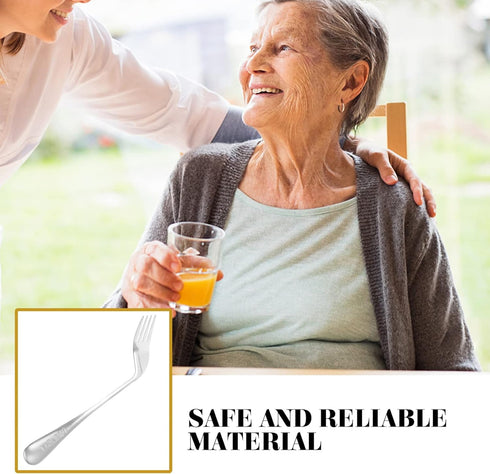 FOMIYES Adaptive Utensils Curved Fork Right Handed Angled Fork Cutlery Utensil Stainless Steel Eating Silverware for Hand Tremors Elderly Use...