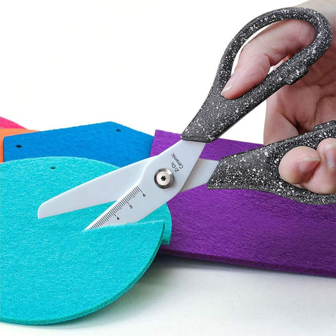 7.8'' Multi Purpose Ceramic Blade Scissors w/Ruler Marking, Utility Shears for Kitchen, Craft, BBQ, Pet Care, Sewing, 1 Pcs...