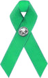50 Pack Green Satin Awareness Ribbons with Clutch Pins (3.5 in)...