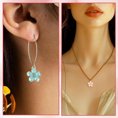 50pcs Enamel Cherry Blossoms Charms Pendant, Gold Plated Cute Flower Pendants Bracelet Charms for Jewelry Making Kit Bracelet Necklace Earrings Ke...