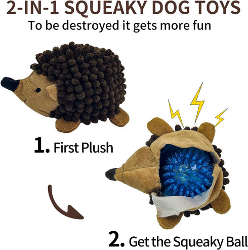 Plush Hedgehog Dog Toys 3 PCS - Squeaky Stuffless Hedgehog for Small and Medium Dogs - Keep Your Puppy Busy with Multi-Colored Interactive Pet Toy...