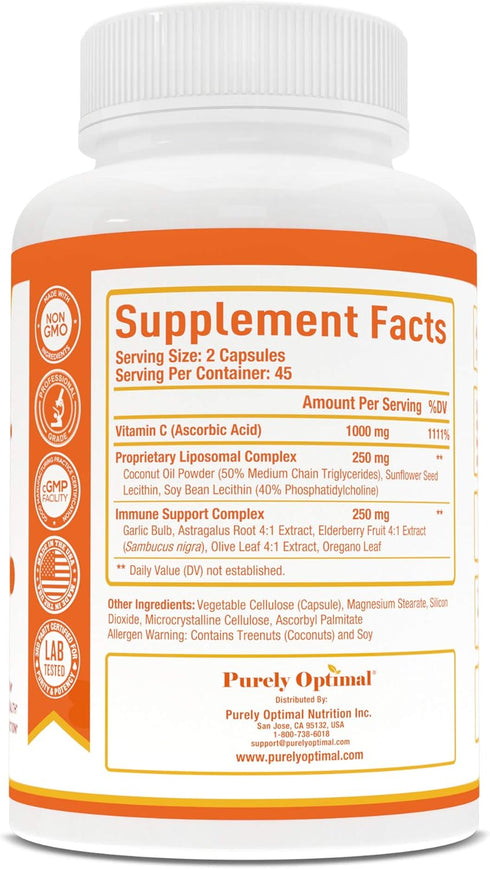 Premium Liposomal Vitamin C Supplement - High Absorption, Fat Soluble Ascorbic Acid Vitamin C 1000mg for Immune Support - Collagen & Immune System...