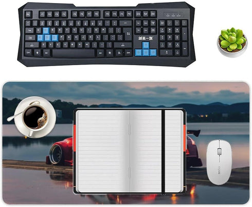 Large Mouse Pad Gaming Cool 370z Red Sport Car Jdm Sunset Reflection Desk Mat Long Big Mousepad Extended Keyboard Computer Pad Office Desk Organiz...