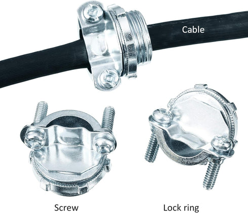 Clamp Type Cable Connector for Metallic Conduit Protect Cables Electric Wires Electrical Box Silver Zinc (4 Pieces,3/4 Inch)...