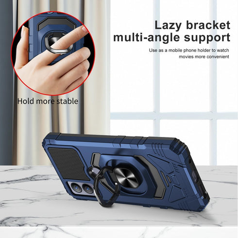 TJS Compatible for Cricket Magic 5G Case, AT&T Propel 5G Case, with Tempered Glass Screen Protector, Metal Ring Magnetic Support Kickstand Heavy D...