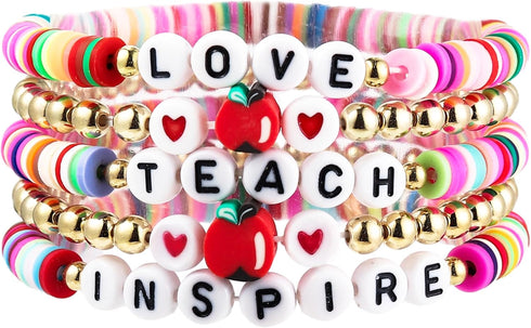 Handmade Beaded Teacher Bracelet Love Teach Inspire Stretch Letter Wristlets Appreciation Gifts Bracelet for Women Teacher Gifts...