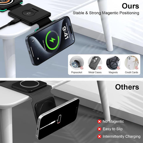 3 in 1 Wireless Charging Station for iPhone 15/14/13/12 Pro/Max/Mini, Magnetic Charger Foldable for AirPods 3/2/Pro, Travel Wireless Charging Pad ...