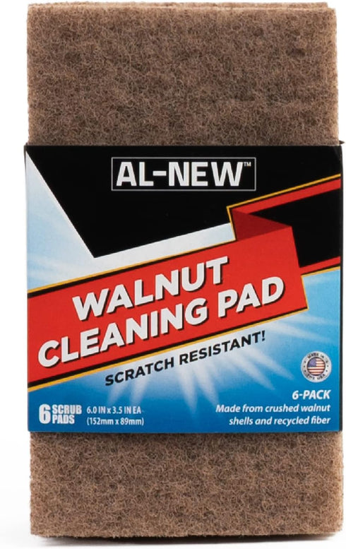 AL-NEW WALNUT CLEANING PADS | Versatile, Scratch Resistant Household Cleaning & Scouring Pads for Kitchen Cleaning, Dishes, Pots, Pans & More (6 P...