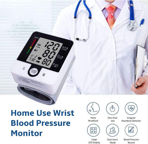 Wrist Blood Pressure Monitor Automatic Wrist Bp Monitor Talking Blood Pressure Cuff for Home Use Adjustable Cuffs for Adult Electronic Digital Lar...