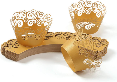 Cupcake Wrappers, KPOSIYA 100 Pack Cupcake Wraps Filigree Artistic Bake Cake Paper Cup Little Vine Laser Cut Liner Baking Cups Muffin Case Trays f...