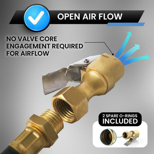 Air Chuck for Tires, Heavy Duty Lock On Tire Inflator Chuck with Clip - Open Flow...