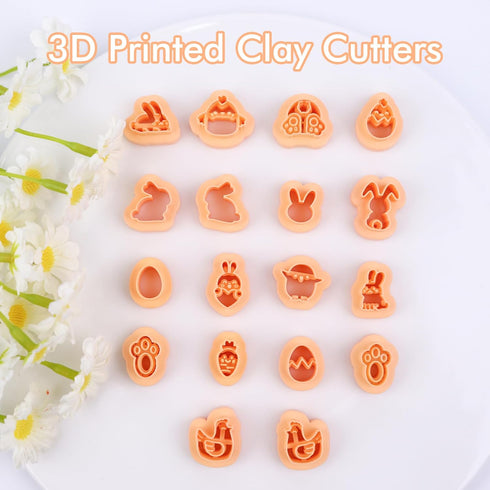 Puocaon Easter Polymer Clay Cutters - 18 Pcs Stud Clay Earring Cutters, Mini Chicken Eggs Baby Rabbit Clay Cutters for Polymer Clay Earrings, 3D P...