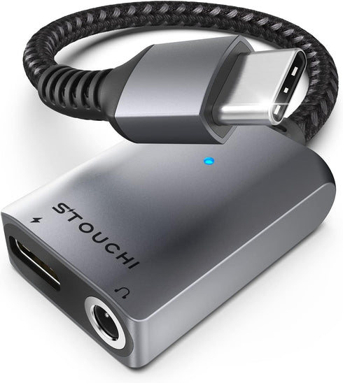 Stouchi USB C to 3.5mm Headphone and Charger Adapter, 2 in 1 USB C to Aux Audio Jack with Safe 30W Fast Charging, Hi-res DAC Compatible with iPhon...