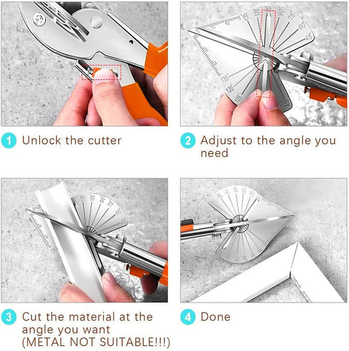 Multi Angle Miter Shear Cutter | Hand Shear Multipurpose Tool | | 45 to 135 Degrees Miter Scissor | Stainless Steel with Rubber Handle & Safety Lo...