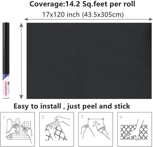 Matte Black Peel and Stick Wallpaper 17"x120", Self-Adhesive and Removable Vinyl Wallpaper Waterproof and Oil Proof Contact Paper for Cabinets Cou...