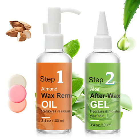 After Waxing Skin Care Kit, Almond Oil For Remove Wax Residue, Post Wax Cooling Aloe Vera Gel For Calm and Soothing Skin, 2 Bottles Hair Removal W...