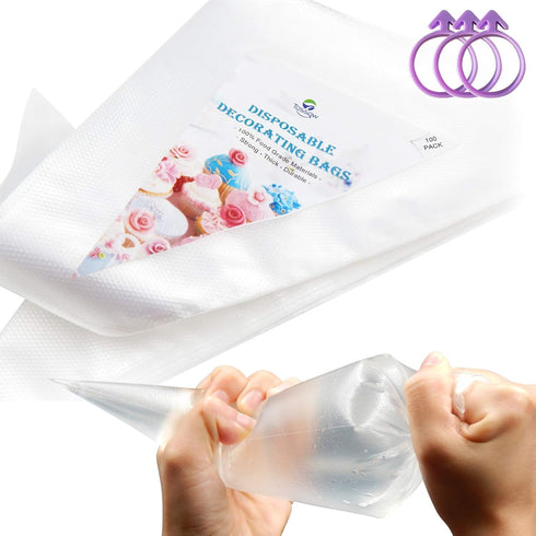 TOSSOW Pastry Bags 100 Pack Disposable Decorating Bags Thickened Piping with 3 Icing Bags Ties Fit for all Sized Tips Kit and Couplers TOSSOW Bake...