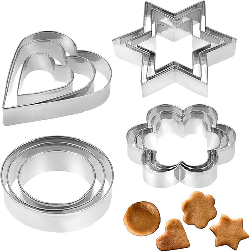 Giantree 12 Pcs Metal Cookie Cutters Set, Mini Cookie Cutters Heart Round Flower Star, Stainless Steel Fruit Vegetable Shape Cutters, Small Metal ...