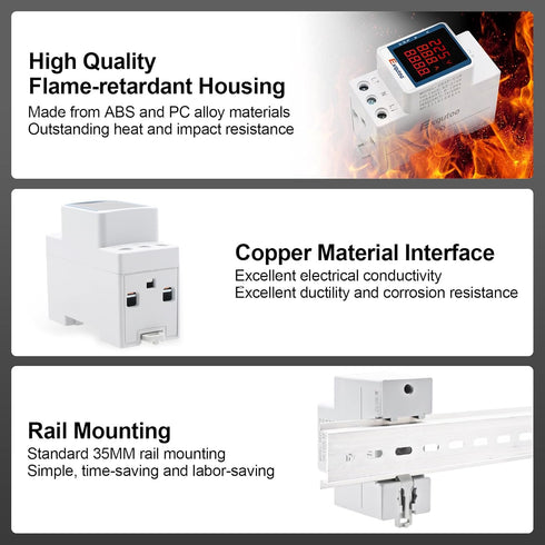 Digital Display Energy Meter - AC Rail-Mounted Meter Electricity Usage Monitor for Voltage, Current, and Energy Consumption Measurement - GT2P-UID...
