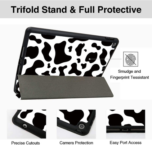 Hi Space for iPad 9th 8th 7th Generation Case for iPad 10.2 Case 2021 2020 2019 Cow Cattle with Pencil Holder, Shockproof Protective Smart Cover A...
