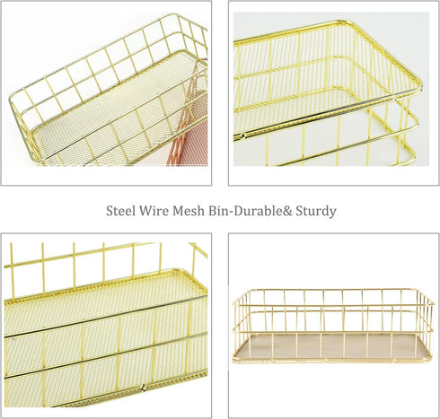 Golden Metal Wire Cabinet Organizer Storage Organizer Bin Basket Tray - for Kitchen Pantry Pantry Fridge, Closets, Garage Laundry Bathroom 9.45"X6...