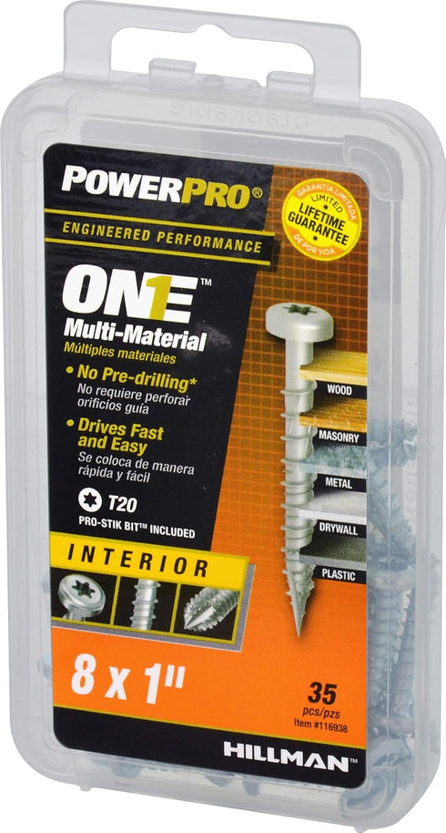 Power Pro Premium One Multi-Material Pan Head Screws, Zinc Plated Steel, Fasten in Wood, Metal, Concrete, Drywall and Plastic, Silver, #8 x 1 inch...