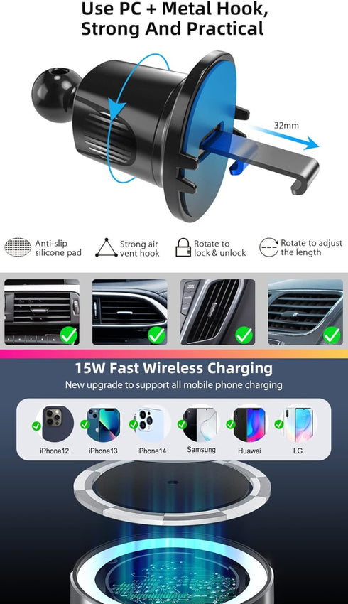 Magnetic Car Mount Charger – 15W Magnetic Phone Charger Compatible with iPhone, Samsung, Huawei – Fast-Charging Car Phone Holder Wireless Charger ...