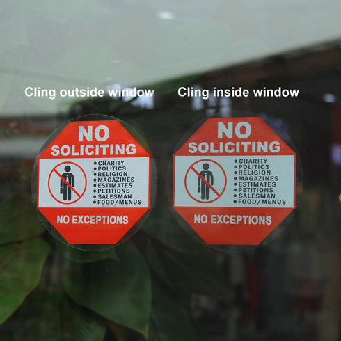 3 Set No Soliciting Sticker Static Cling Decal Inside Outside Window 6 x 6 Inch Removable and Reusable...