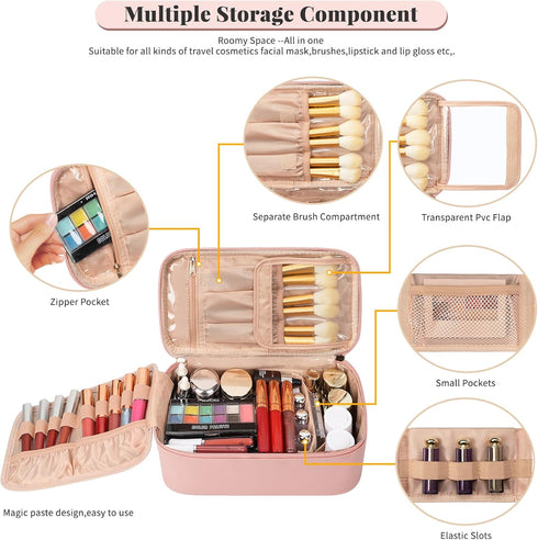 OCHEAL Makeup Bag, Travel Makeup Bag With Multi-Compartments,Large Capacity Pink Cosmetic Bags Organizer For Women Girls,Waterproof Portable Toile...