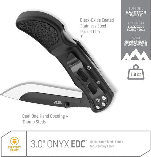 OUTDOOR EDGE 3.0" Onyx EDC - Replaceable Blade Folding Pocket Knife with Dual Thumb Opener and Pocket Clip with 3 Blades...