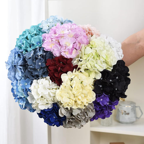 10PCS Silk Hydrangea Heads with Stems Artificial Flowers for Wedding Party Home Decor (Champagne)...
