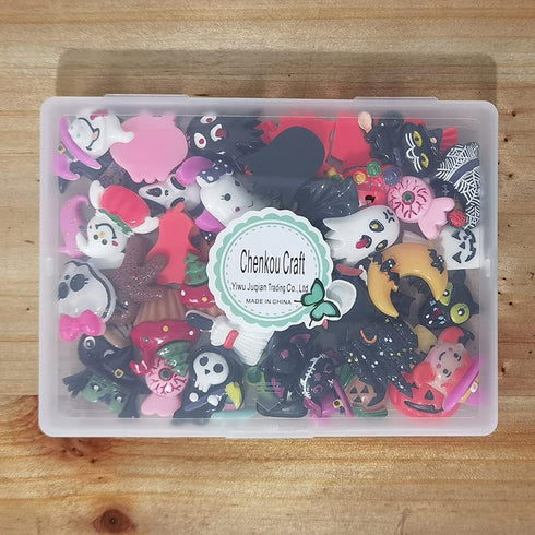 Chenkou Craft Random 50pcs Mix Lots Resin Flatback Flat Back Halloween Craft Embellishment Wizard Pumpkin Lantern Ghost Spider Skull Castle+Clear ...