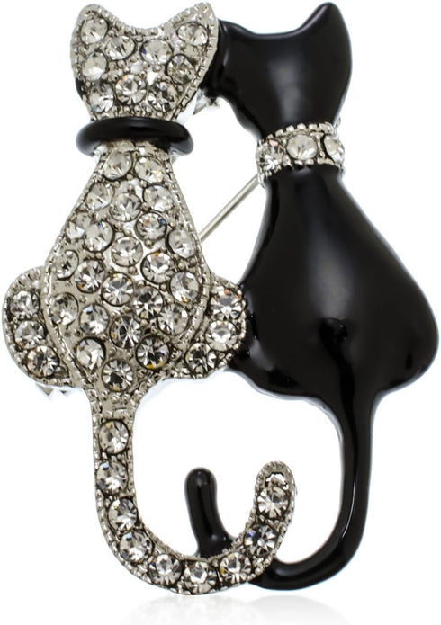 Crystal Cat Jewelry - Elegant Black & White Feline Accessory for Cat Lovers…...