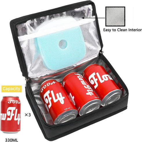 FlowFly Small Insulated Lunch box Portable Soft Bag Mini Cooler Thermal Meal Tote Kit with Handle for Work & School, Black...