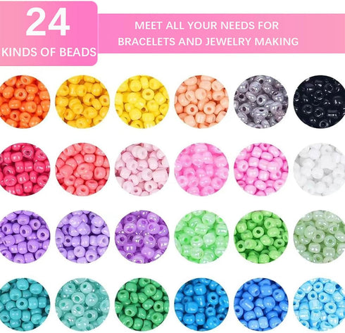 JMENGYI 8400pcs+ 3mm Glass Seed Beads for Jewelry Making 24 Colors Beads Bracelet Making Kit Small Beads Friendship Bracelet Beads Making Kit for ...