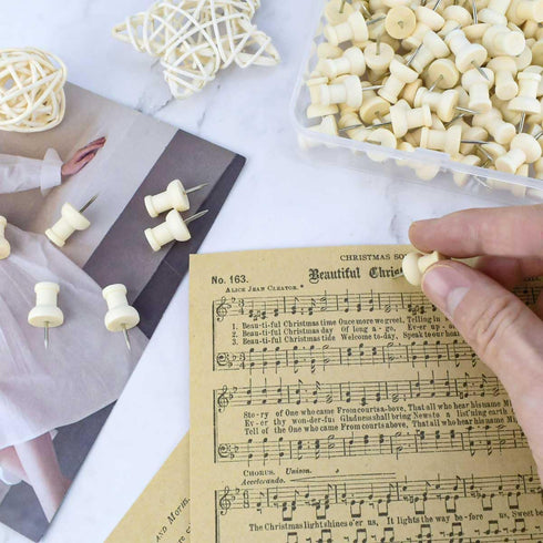 100 Pieces Decorative Wood Push Pins for Cork Board Wooden Thumb Tacks for Office Home Wood Map Tacks Wooden Head Pin for Bulletin Boards Craft Pr...