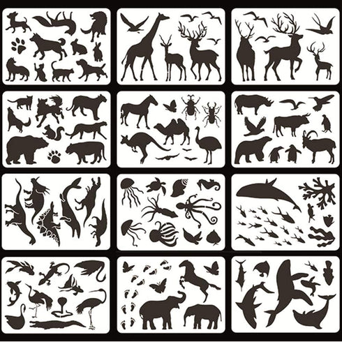 12PCS Animal Plastic Stencils Reusable Journaling Drawing Template for Children Creation, Painting Education, School Projects, Scrapbooking, Kids ...