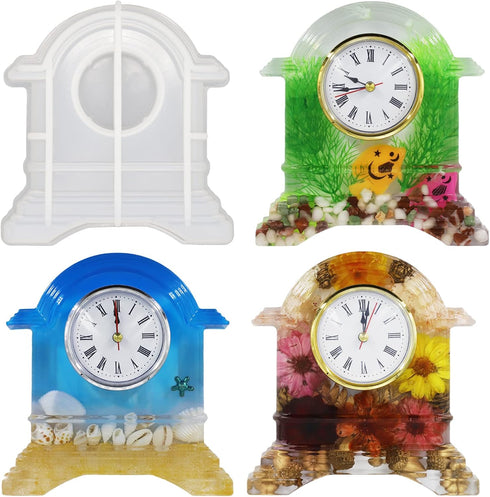 Resin Clock Molds, Table Clock Mold for Resin, Mantel Silicone Molds Kit for Epoxy Resin Casting, DIY Home Decor with 2 Clock Faces...