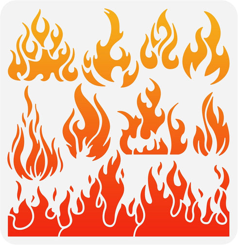 FINGERINSPIRE Flame Stencil 11.8x11.8 inch Reusable Fire Stencil Plastic 9 Styles Fire Pattern Stencil Flame Painting Decor Template for Arts Wind...