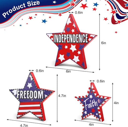 3 PCS 4th of July Table Decorations - Fourth of July Red White Blue Wooden Star Decor & Memorial Day Centerpieces Patriotic Labor Day Gifts Signs ...
