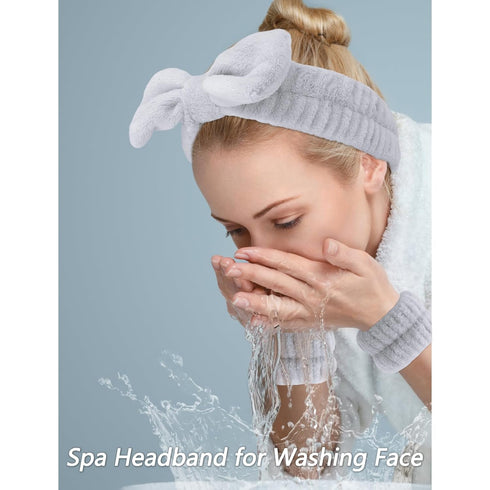 VELSCRUN 6 Pack Spa Headband, Makeup Headband, Face Wash Headband, Skincare Headbands, Grey Sponge Hair Band Bow Tie Spa Headband for Washing Face...