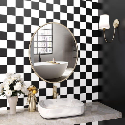 YENHOME Removable Checkered Wallpaper Small Checkered Peel and Stick Wallpaper Neutral Black and White Checker Contact Paper Waterproof Wallpaper ...