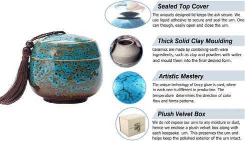 Small Ceramics Urn, Keepsake Urns for Human Ashes, Mini Cremation Urns - Fits a Small Amount of Cremated Remains - Display Burial at Home or Offic...