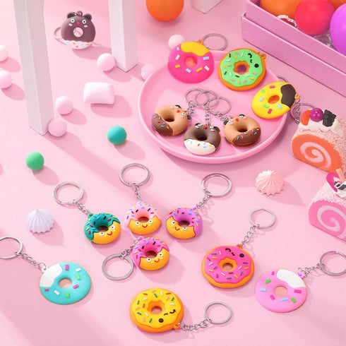 Yinkin 30 Pieces Donut Party Favors Sweet Donut Keychain Kids Key Chains for Backpacks Sweet Donut Theme Keychain Pendant for Kid Toy Ornament Sou...