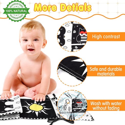 Newborn Toys Black and White High Contrast Baby Toys for 0-6, 6-12 Months, Early Education Baby Book with Numbers, Weather and Animals Signs, Tumm...