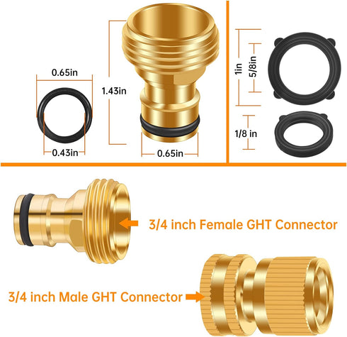 Garden Water Pipe Quick Connect, No-Leak 3/4 Inch GHT Thread Fitting Water Hose Female Adapter, Heavy-Duty Rust Resistant Brass Water Pipe Connect...