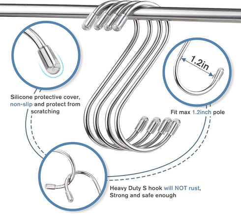 Myfolrena 20 Pack S Hooks for Hanging, 3.4 Inch Metal S Shaped Hook Heavy Duty Hanging Hooks for Pots, Pans, Plants, Bags, Cups, Clothes (Silver)...
