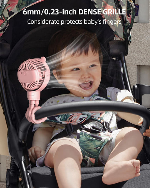 Portable Mini Stroller Fan, Battery Operated Small Clip on Fan, Detachable Flexible Tripod Baby Fan with 3 Speed, Rechargeable Personal Fan for Ca...